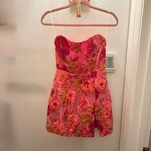 Showpo Pink and Gold Strapless Dress